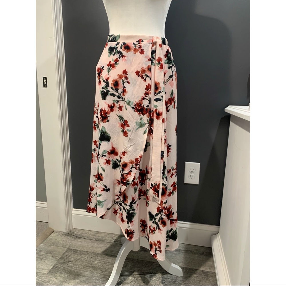 Asymmetrical Floral Wrap Skirt - Pink